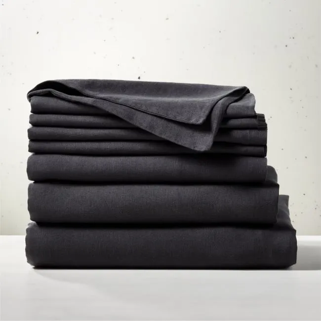 Classic European Linen Black Queen Bedding Set