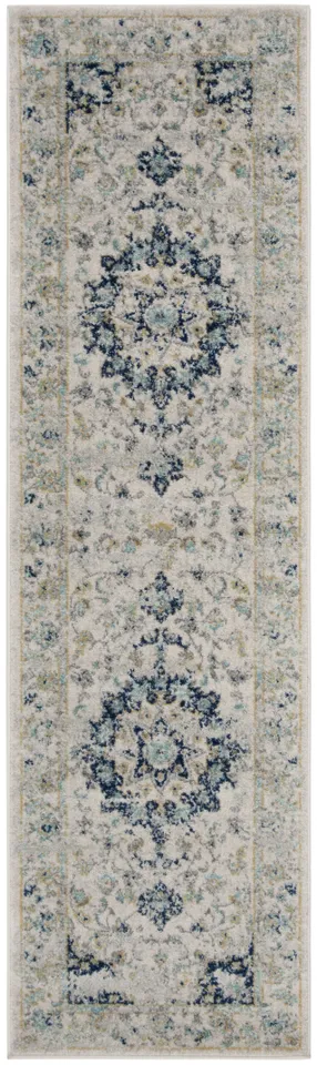 Arlo Home Woven Area Rug, MAD155M, Ivory/Blue,  2' 3" X 8'