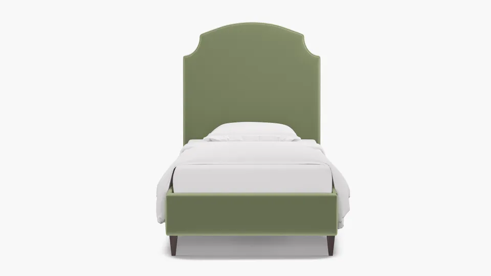 Cove Bed, Celadon Performance Plush Velvet, Espresso Square Tapered Leg, Twin