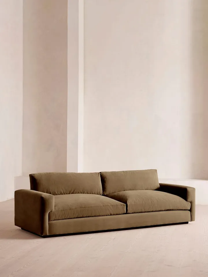 Mossley Four Seater Sofa, Velvet, Truffle, US