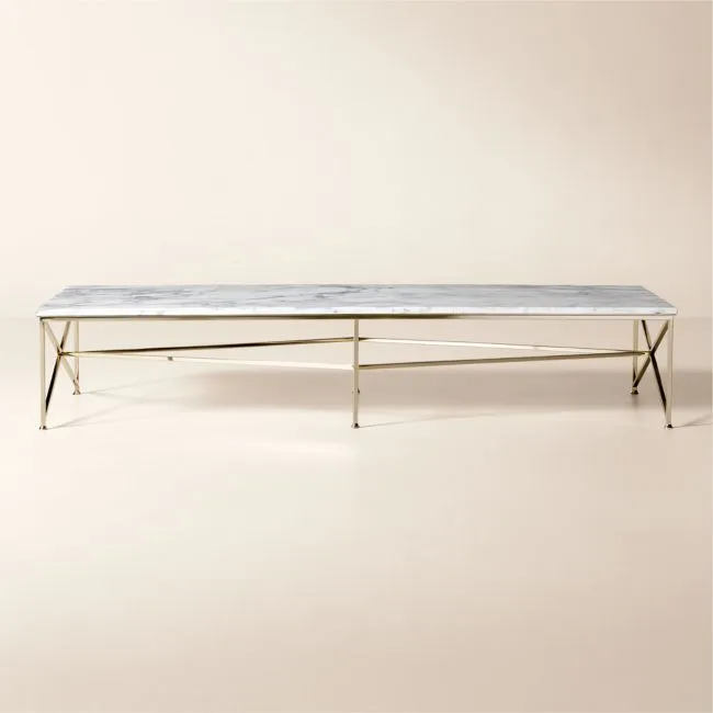 Irwin 79" White Marble and Brass Coffee Table by Paul McCobb