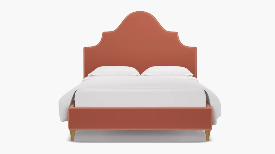 Statement Bed, Coral Performance Velvet, Natural Decorative Tapered Leg, Full