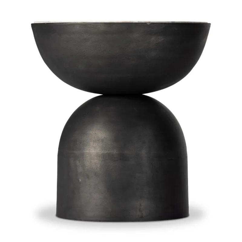 Dev Taupe Marble and Metal 20" Round Pedestal End Table