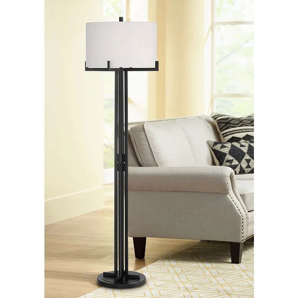 Franklin Iron Works Madrid 64" Matte Black Modern Floor Lamp