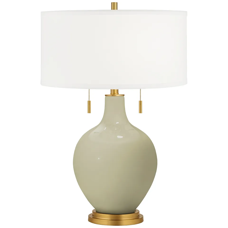 Color Plus Toby Brass 28" Modern Glass Sage Green Table Lamp
