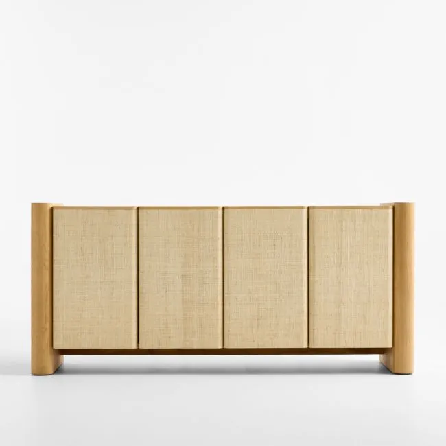Sonoran 72" White Oak and Grasscloth Storage Media Console