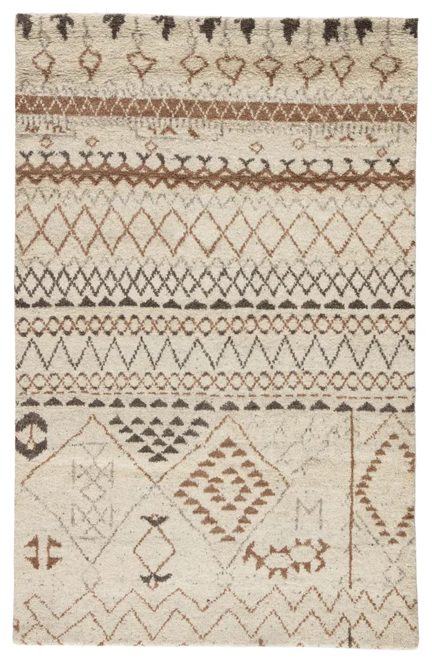 Zamunda Hand-Knotted Geometric Cream/ Brown Runner Rug (3'X10')