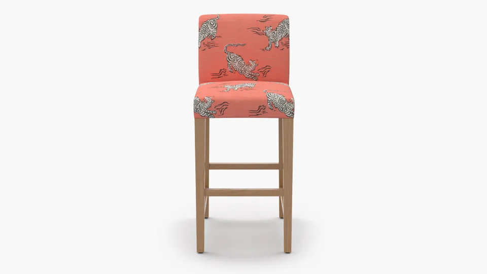 Signature Dining Bar Stool, Coral Tigresse, Natural Square Tapered Leg