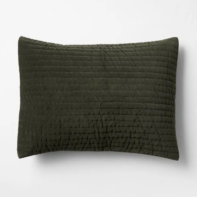 Organic Cotton Textured Velvet Ficus Green Standard Bed Pillow Sham