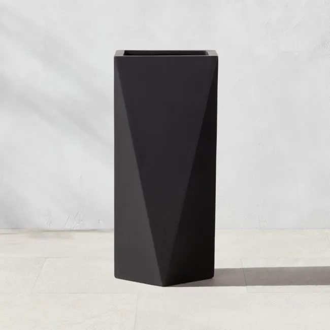 Angular Faceted Black Cement Indoor/Outdoor Medium Planter 26"H