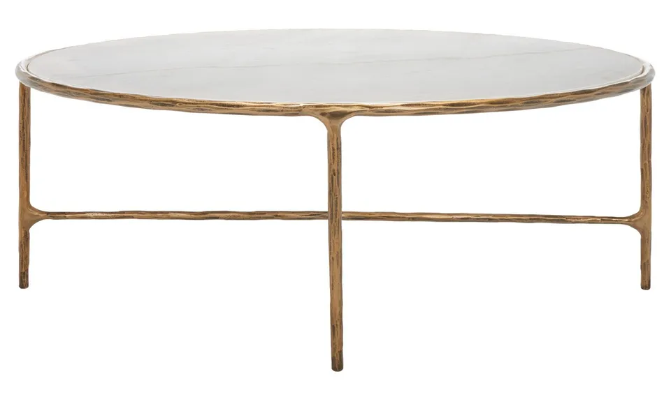 Jessa Oval Metal Coffee Table - Brass/White