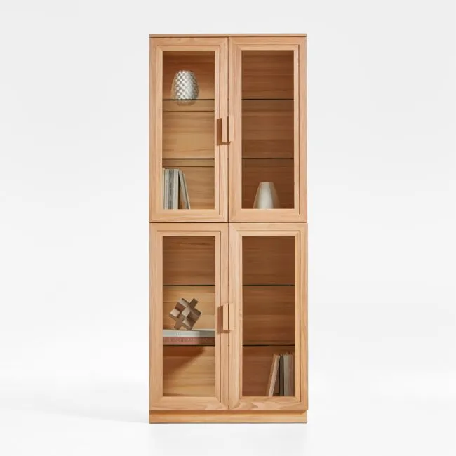 Calypso 36" Natural Wood Tall Storage Cabinet with Glass Doors