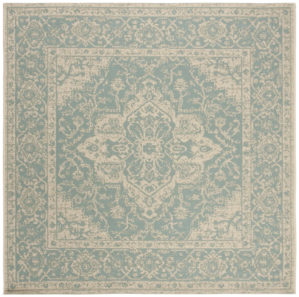 Arlo Home Indoor/Outdoor Woven Area Rug, LND137K, Aqua/Cream,  6' 7" X 6' 7" Square