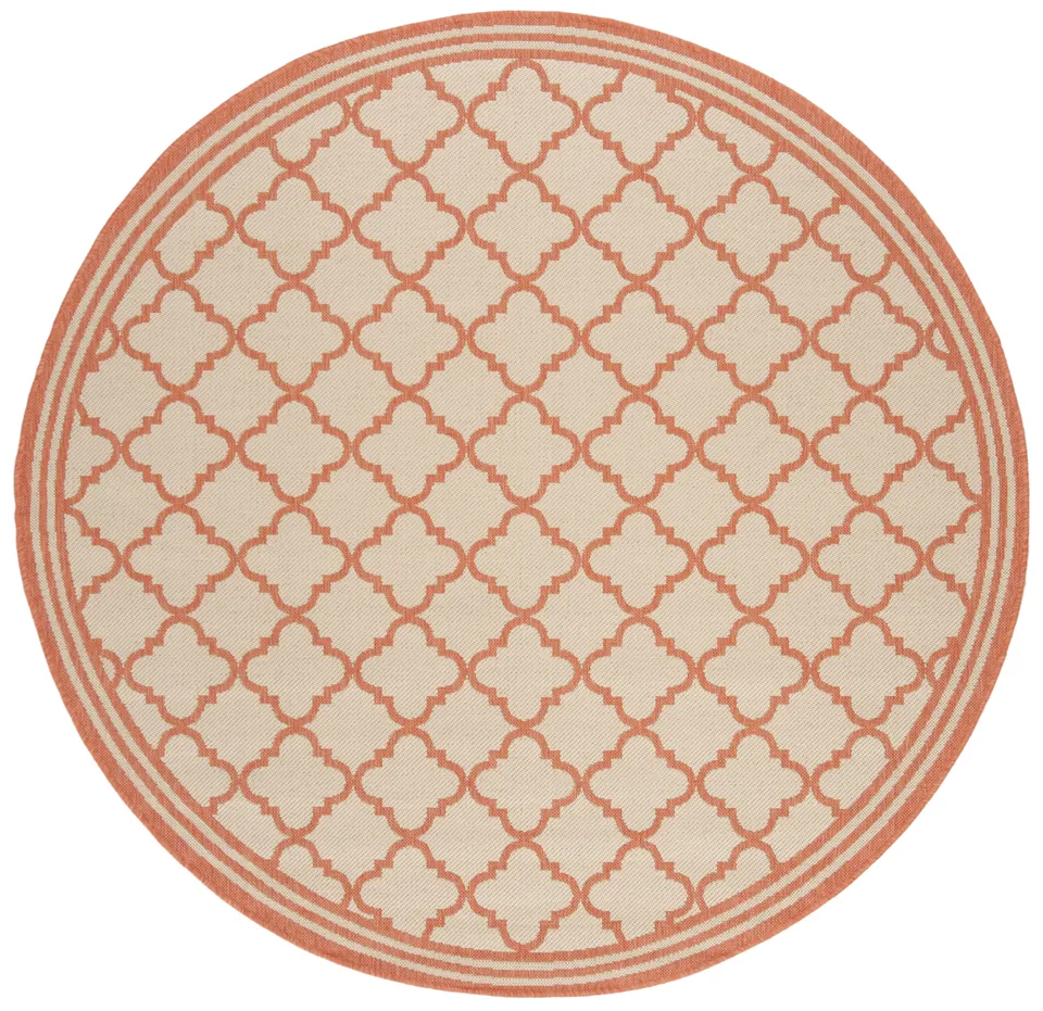 Arlo Home Indoor/Outdoor Woven Area Rug, LND121R, Cream/Rust,  6' 7" X 6' 7" Round