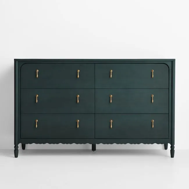 Beatrix 55" Dyed Balsam Green Wood Wide 6-Drawer Kids Dresser