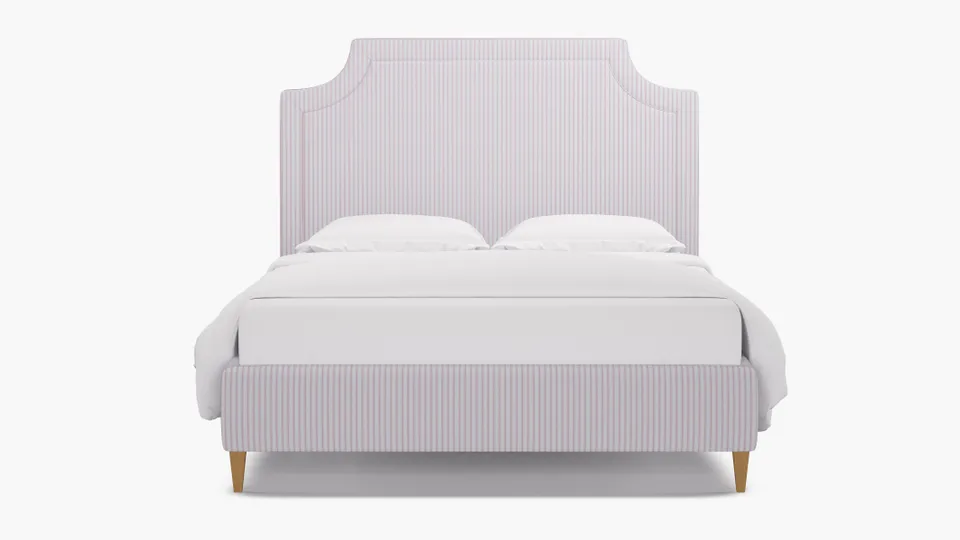 Deco Bed, Pink Classic Ticking Stripe, Natural Square Tapered Leg, King