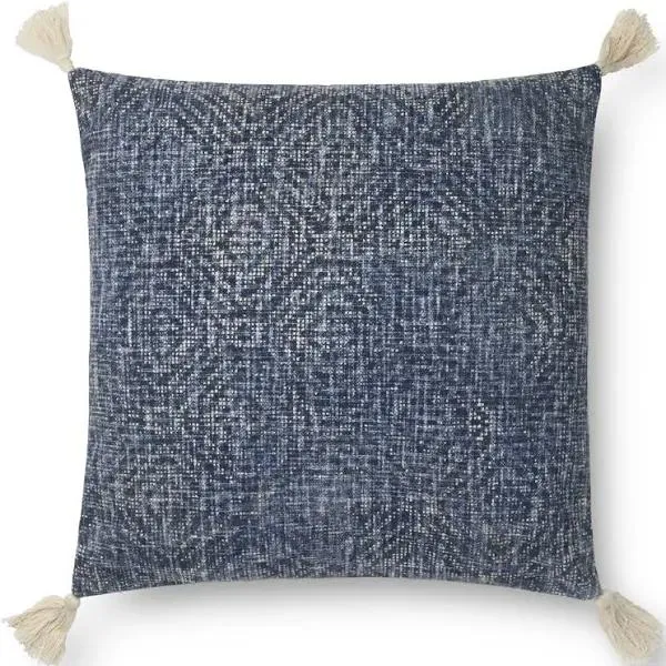 Distressed Pattern Throw Pillow Cover with Tassels, 22" x 22", Blue