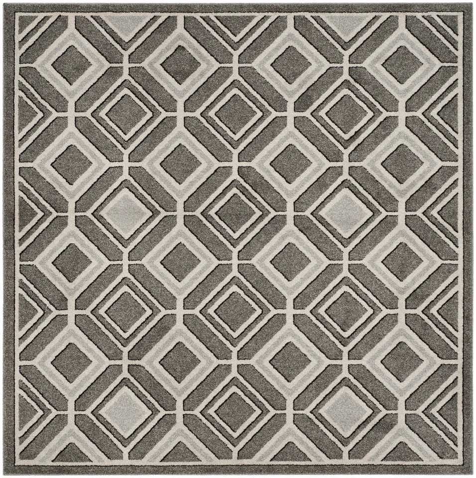 Arlo Home Indoor/Outdoor Woven Area Rug, AMT433C, Grey/Light Grey,  7' X 7' Square