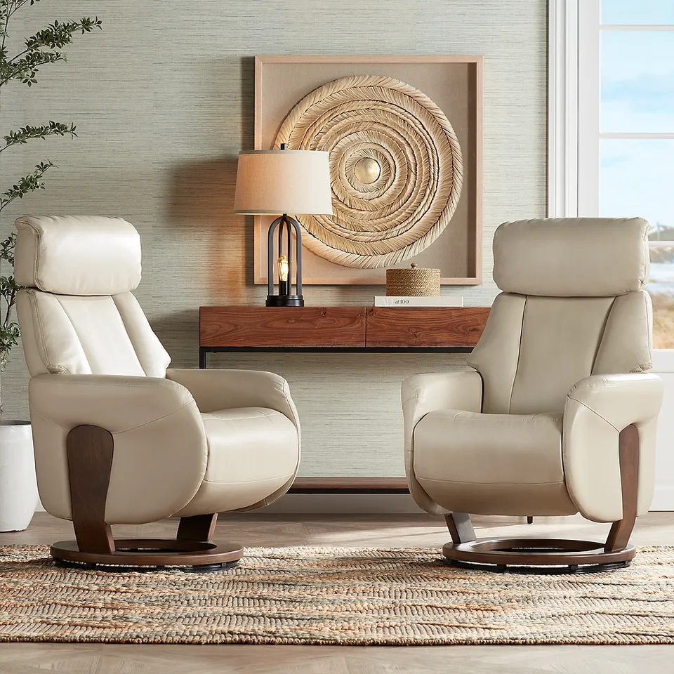 Octavian August Taupe Faux Leather 4-Way Recliners Set of 2