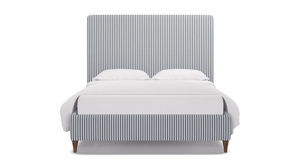Classic Bed, Black Classic Ticking Stripe, Walnut Decorative Tapered Leg, Twin