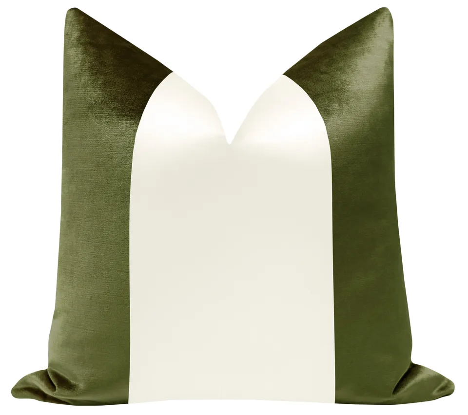 PANEL COLORBLOCK :: FAUX SILK VELVET // OLIVE + ALABASTER SILK - 14" X 36"