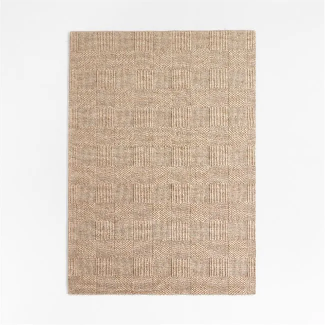 Chunky Squares Wool and Polyester Beige Kids Performance Area Rug 8'x10'