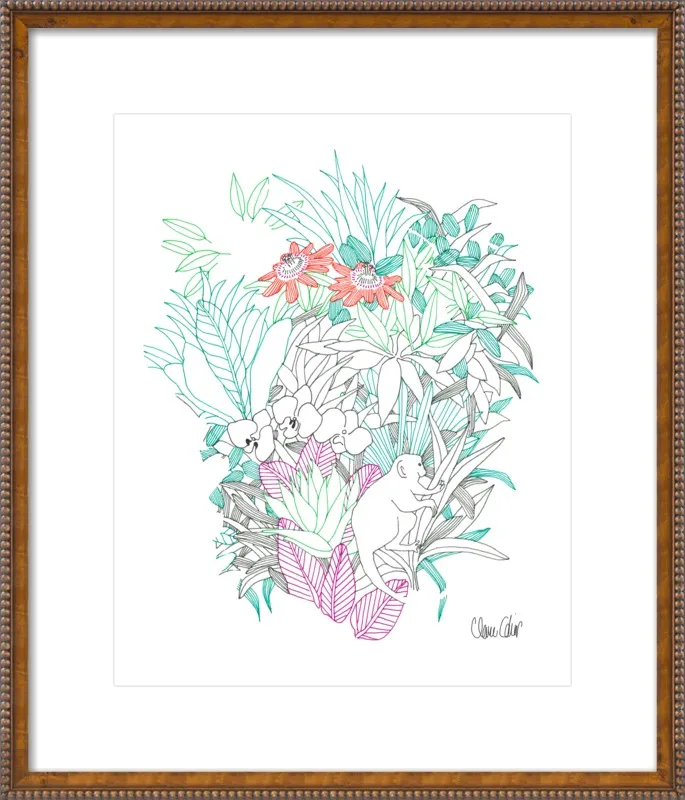 Passionflowers, orchids and the squirrel monkey  by Claire Colin for Artfully Walls