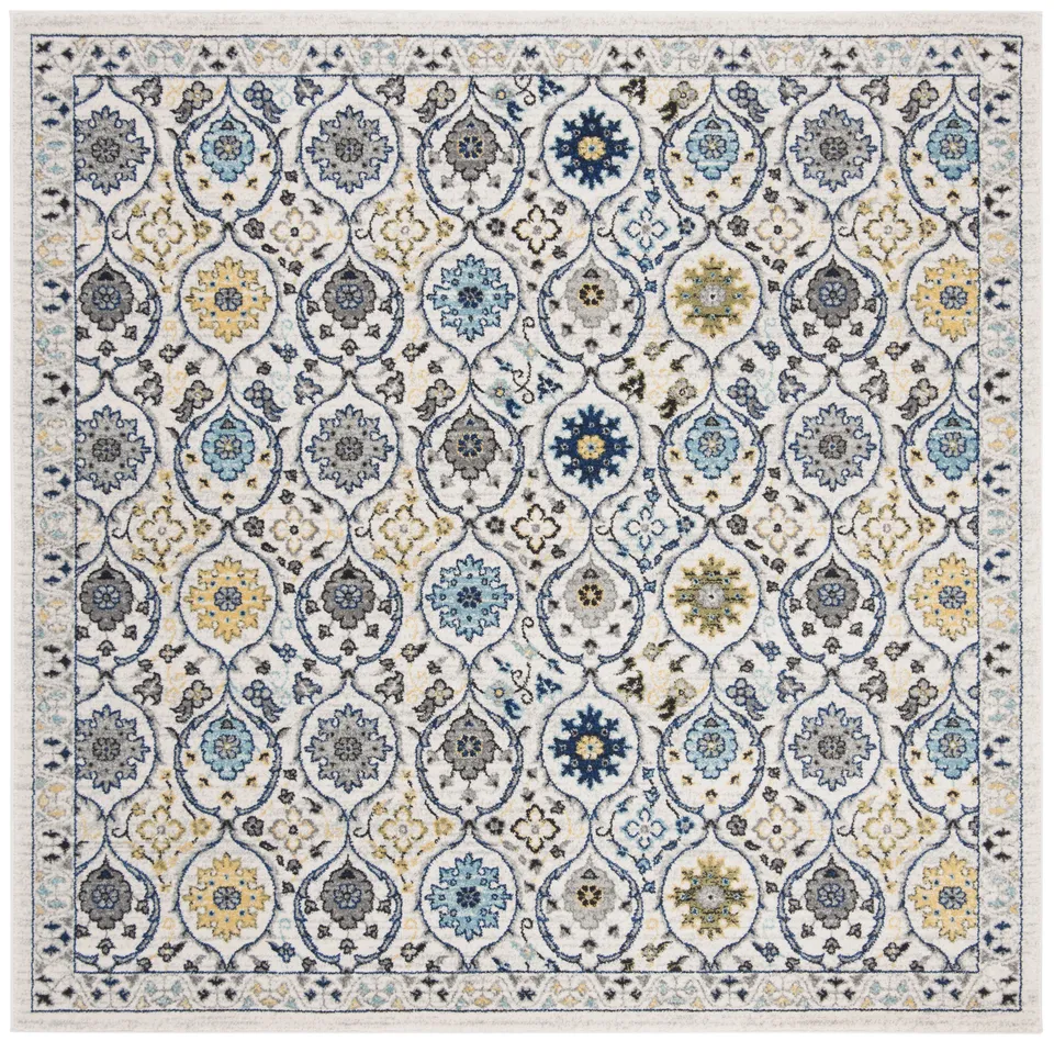 Arlo Home Woven Area Rug, EVK210C, Ivory/Blue,  6' 7" X 6' 7" Square