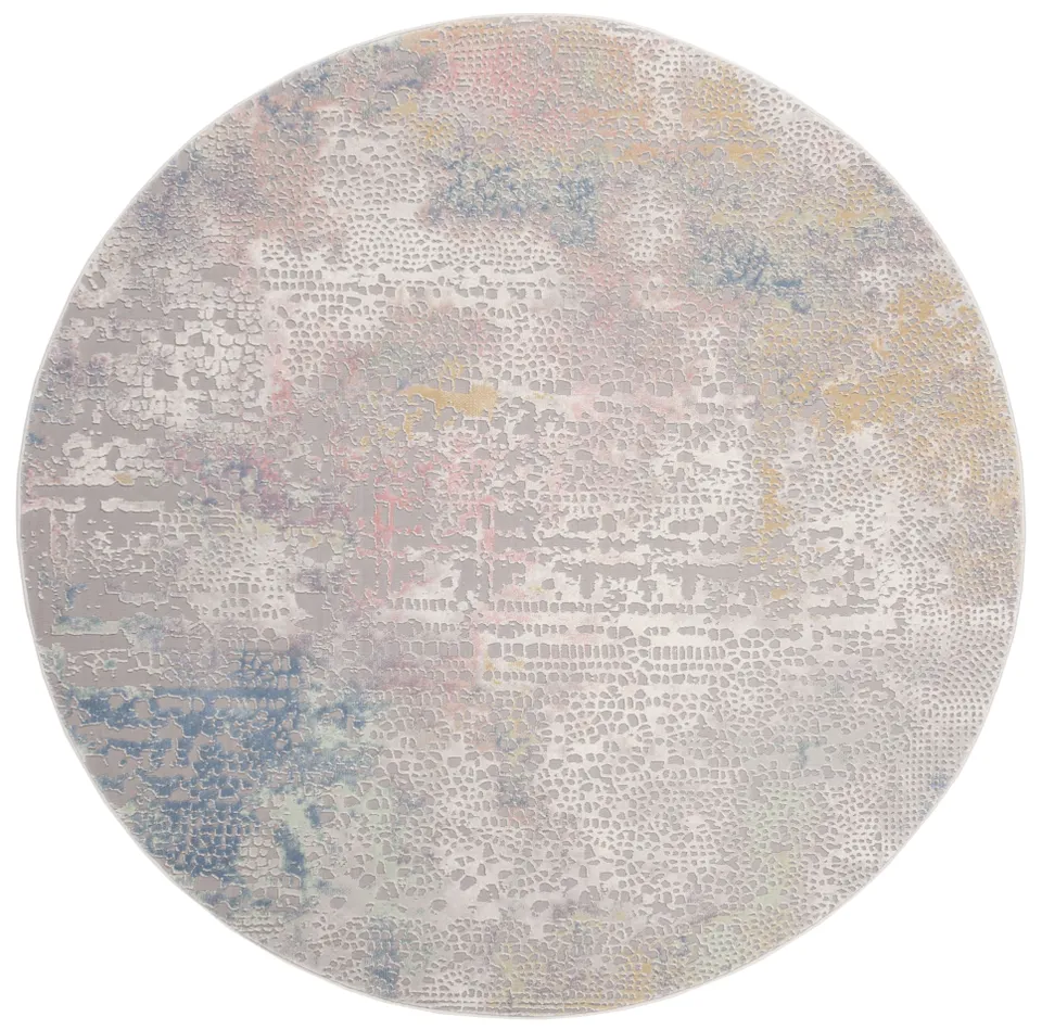 Arlo Home Woven Area Rug, MDW181F, Grey/Gold,  6' 7" X 6' 7" Round