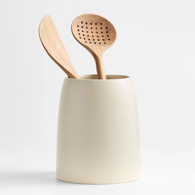 Craft Linen Cream Stoneware Utensil Holder