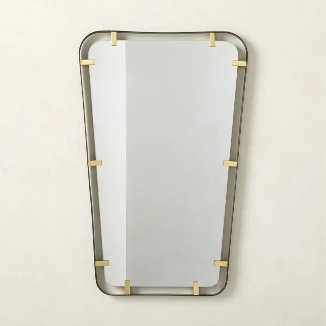 Meditor Blackened Stainless Steel and Polished Brass Rectangular Wall Mirror 23"x36"