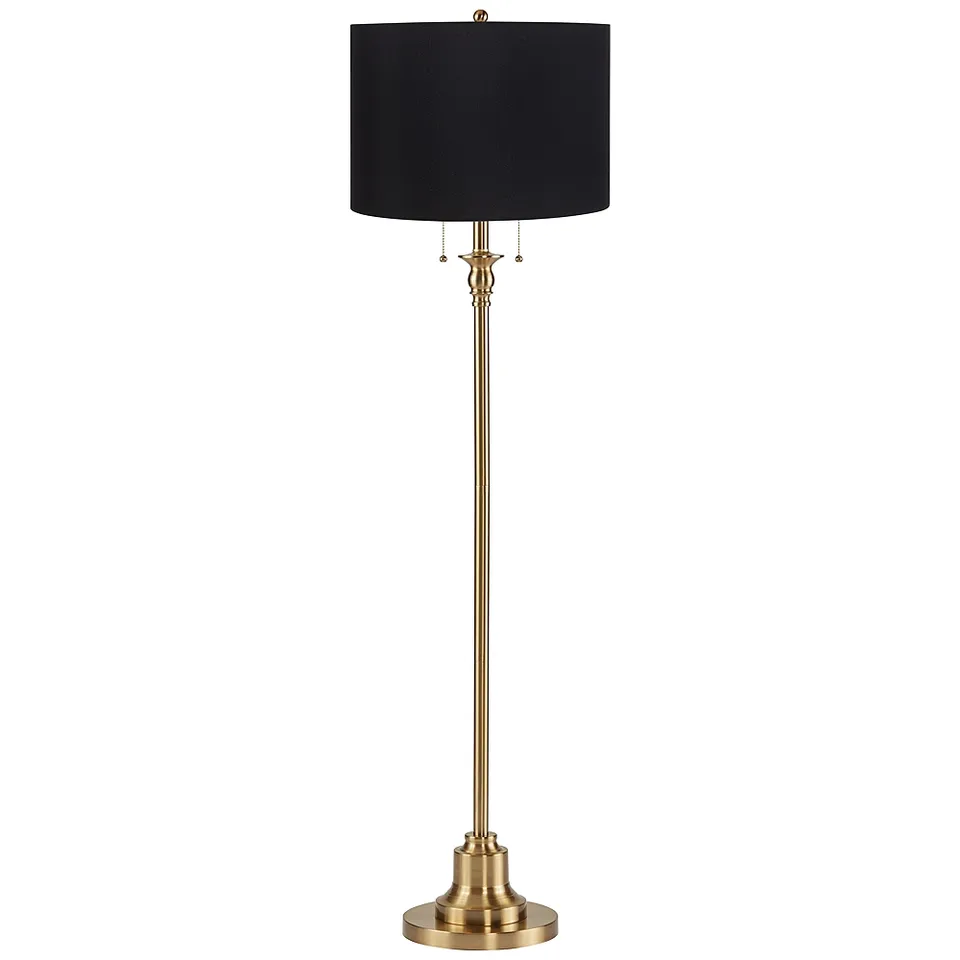 Possini Euro Dyna 58" Antique Brass Black Drum Shade Floor Lamp