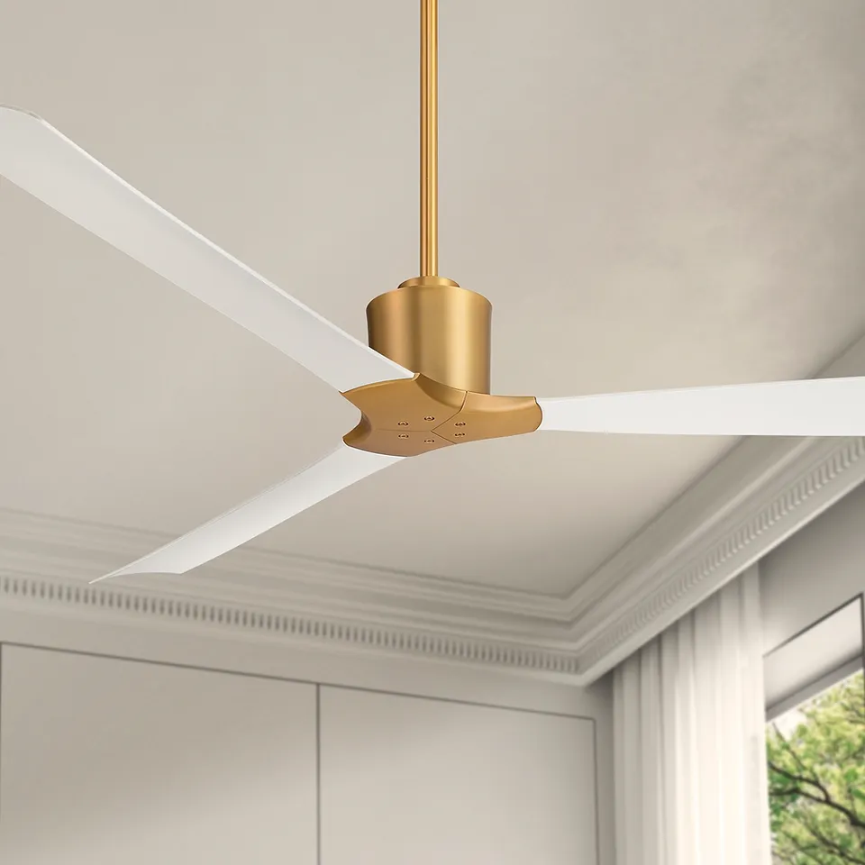 60" Casa Vieja Lume Soft Brass and White Damp Ceiling Fan with Remote