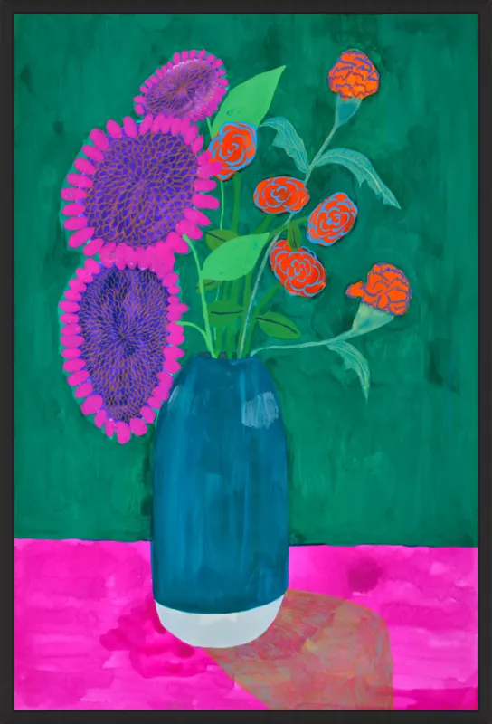 vase with sunflowers and carnations  by Christiane Drapela for Artfully Walls