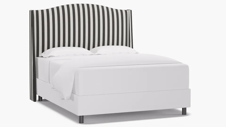 Classic Wingback Headboard, Ink Cabana Stripe, Queen