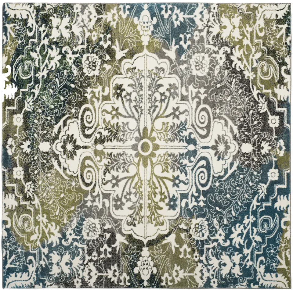 Arlo Home Woven Area Rug, WTC669B, Ivory/Peacock Blue,  6' 7" X 6' 7" Square