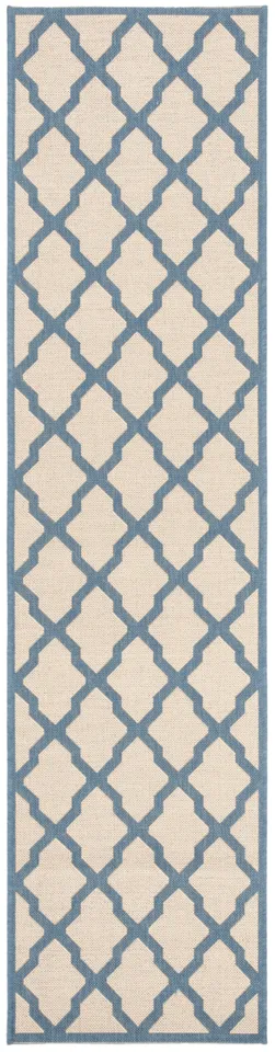 Arlo Home Indoor/Outdoor Woven Area Rug, LND122N, Cream/Blue,  2' X 8'
