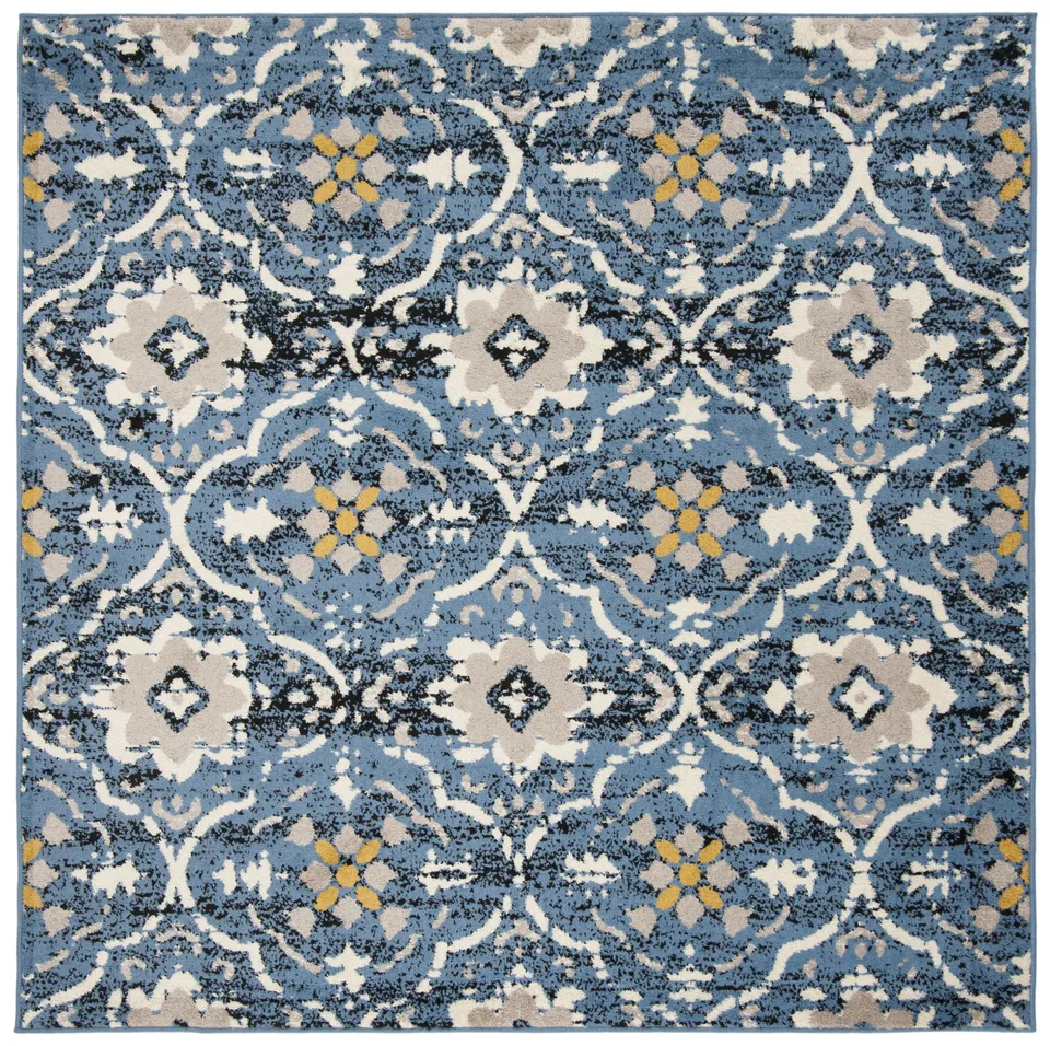 Arlo Home Woven Area Rug, AMS113M, Blue/Cream,  6' 7" X 6' 7" Square