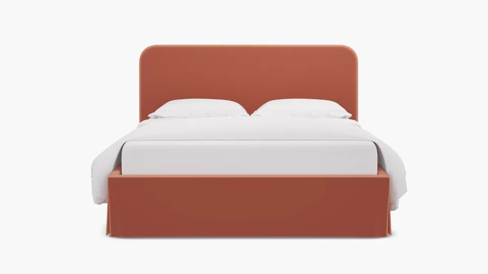 Skirted Platform Bed, Coral Performance Velvet, Queen