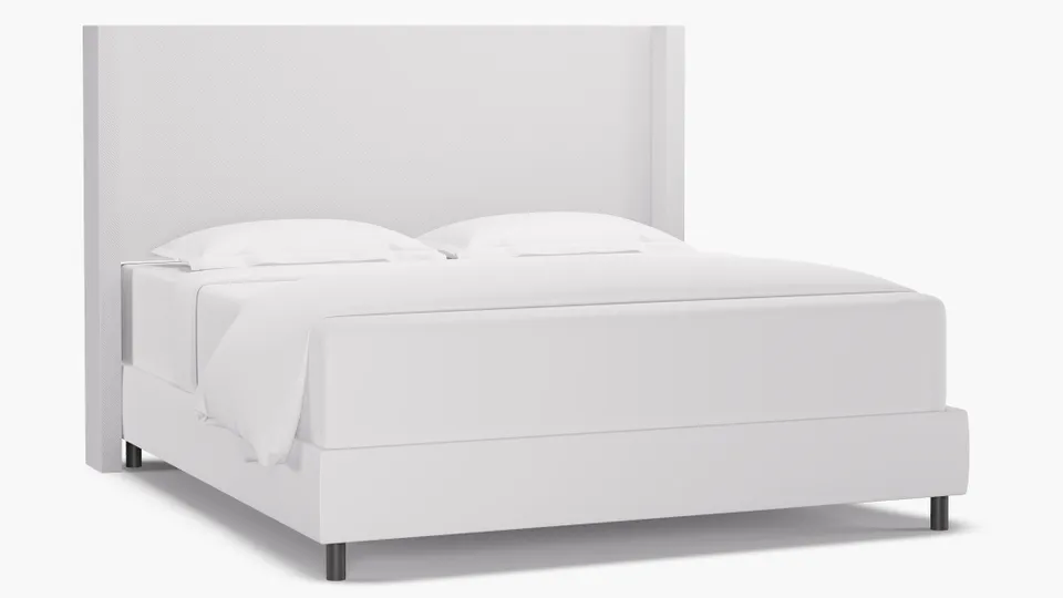 Modern Wingback Headboard, White Twill, King