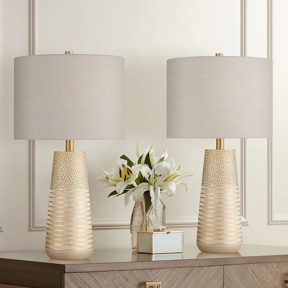 Oswaldo 25 1/4" Textured Gold Modern Table Lamps Set of 2