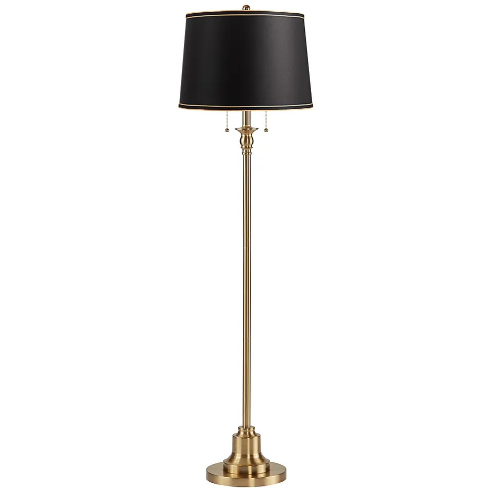Possini Euro Dyna 58" Antique Brass and Satin Black Shade Floor Lamp