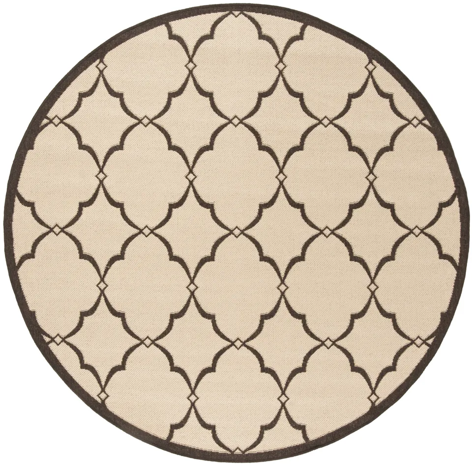 Arlo Home Indoor/Outdoor Woven Area Rug, LND125U, Cream/Brown,  6' 7" X 6' 7" Round