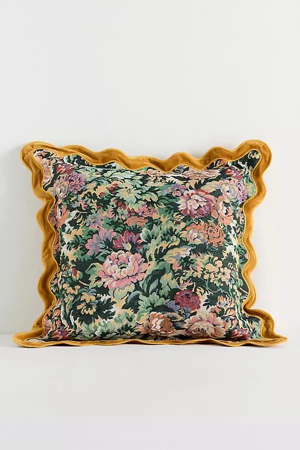Gwendolyn Jacquard Floral Scalloped Trim Pillow