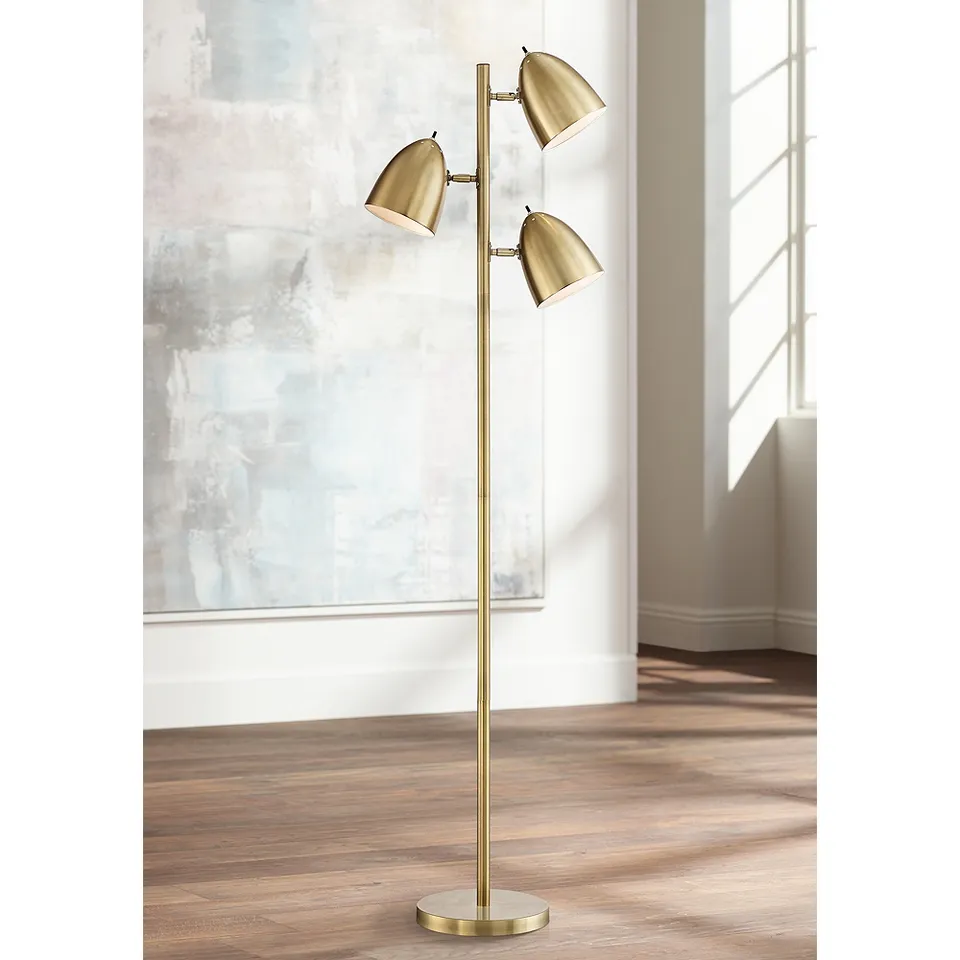 Possini Euro Aaron 64" Aged Brass Adjustable 3-Light Modern Floor Lamp