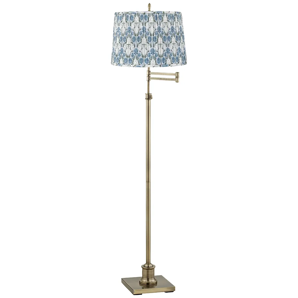 Westbury Brass Swing Arm Floor Lamp with Cobalt and White Shade