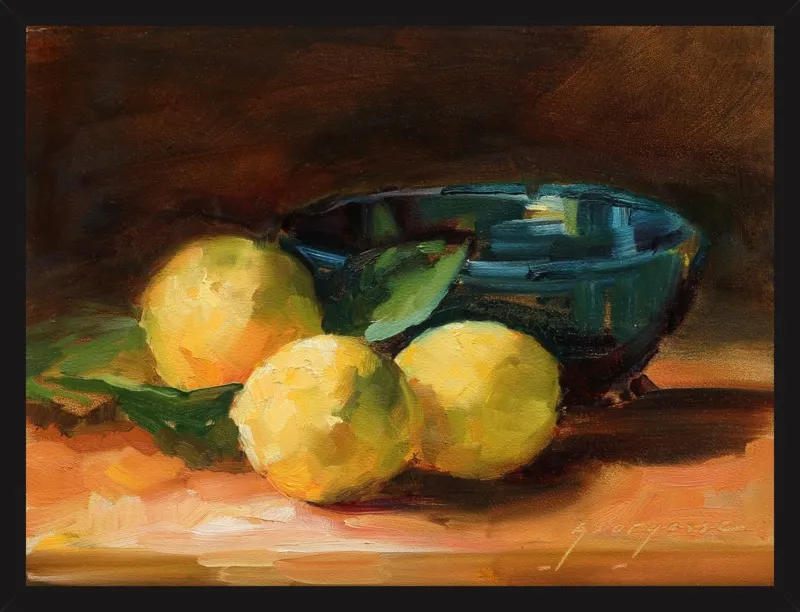 Lemons and Blue Bowl by Georgesse Gomez for Artfully Walls