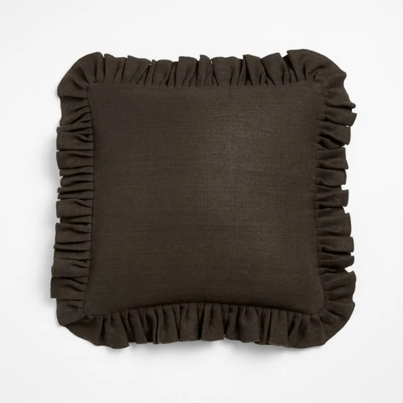 Relaxed Linen Ruffle 20"x20" Deep Brown Throw Pillow Cover