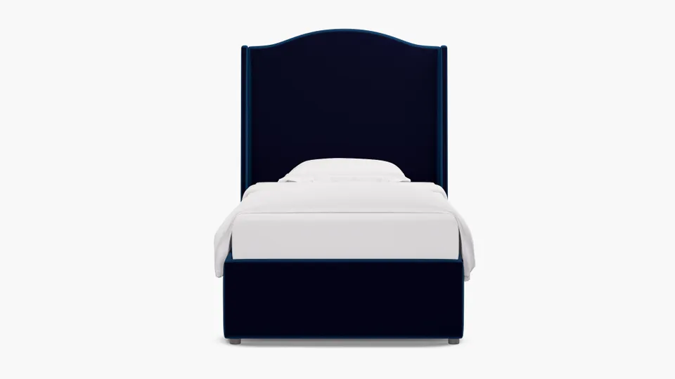 Curved Wingback Bed, Cobalt Performance Plush Velvet, Twin