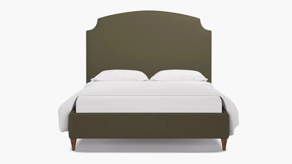 Cove Bed, Olive Everyday Linen, Walnut Decorative Tapered Leg, Full